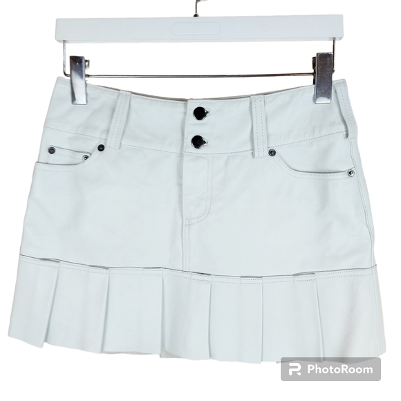 colori Dresses & Skirts - Genuine white leather mini skirt ruffle botton size 7 Y2K